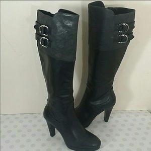 Cole Haan New tall 4” heel black leather boots.